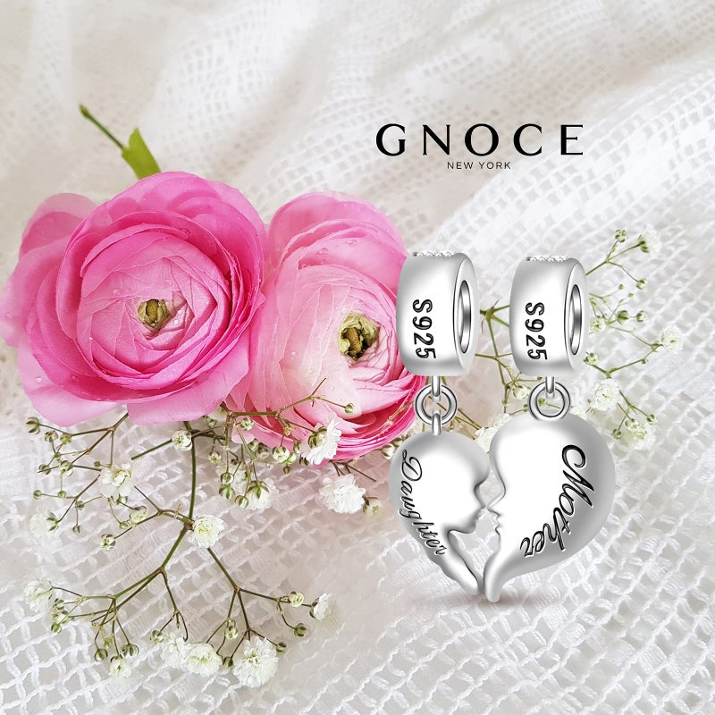 GNOCE [2 Pack Mother and Daughter Charms for Bracelet/Necklace 925 Sterling Silver Mom Love Heart Dangle Charms for Women Mom Mother's Day Gift - Image 3